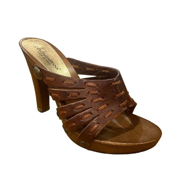 Dolce & Gabbana Vintage Wood Leather Platform sandal - Picture 1 of 14